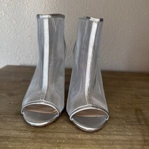 Charles David Suede Silver Mesh Peep Toe Heels Party Glam Party Size 7.5